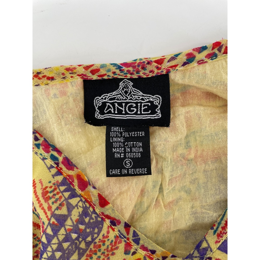 Angie High Low Maxi Dress Womens Small Yellow Flowy Artsy Festival Ethereal Boho - Picture 3 of 7